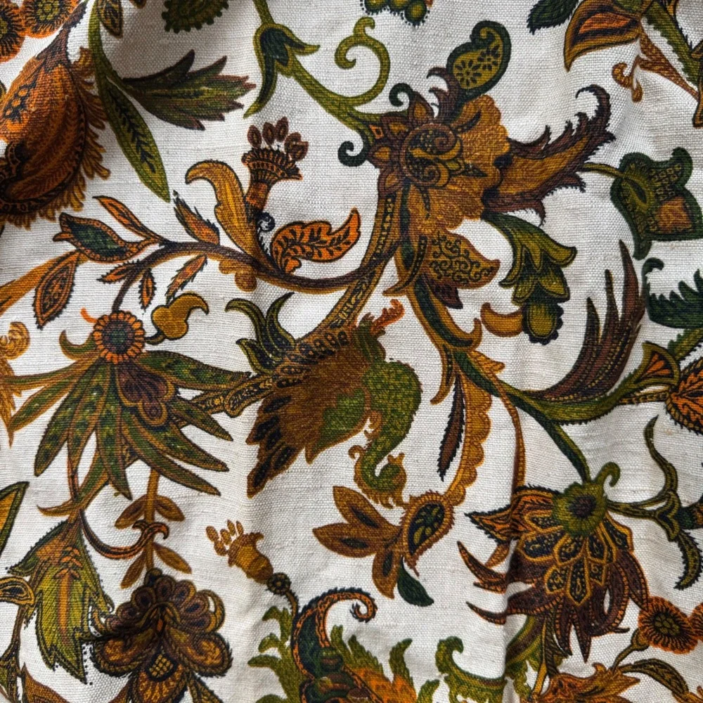 Vintage 70s Floral Paisley Pinch Pleat Curtains 2 Panels 81